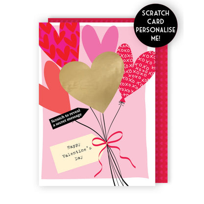 Valentine's Day Greeting Card Balloons Scratch-To-Reveal Secret Message Card