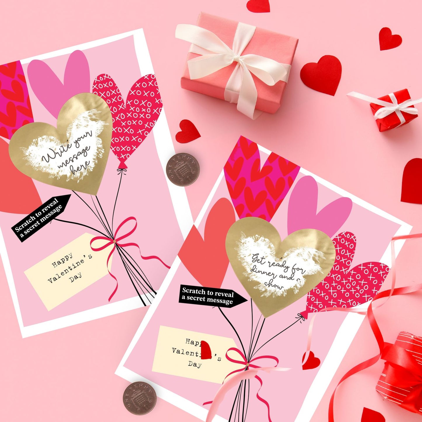 Valentine's Day Greeting Card Balloons Scratch-To-Reveal Secret Message Card