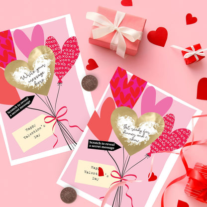 Valentine's Day Greeting Card Balloons Scratch-To-Reveal Secret Message Card