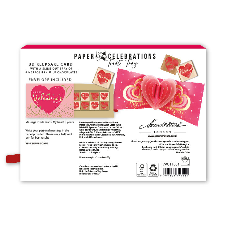 Pop Up Card & Chocolate Gift Box Love Heart Surprise Valentine's Day Card & Gift