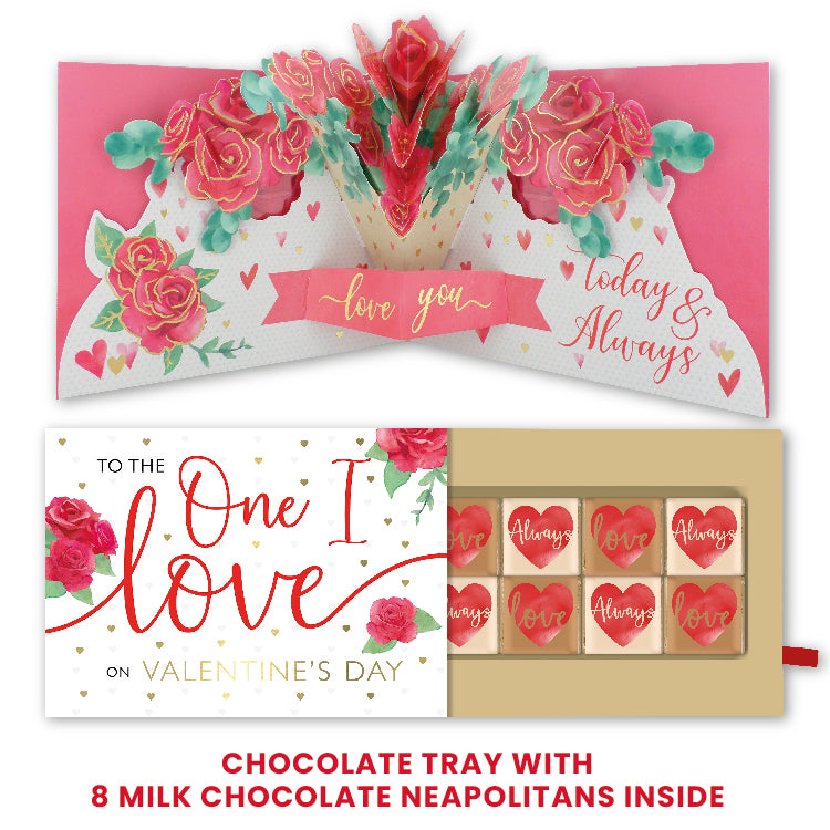 Pop Up Card & Chocolate Gift Box One I Love Roses Valentine's Day Card & Gift