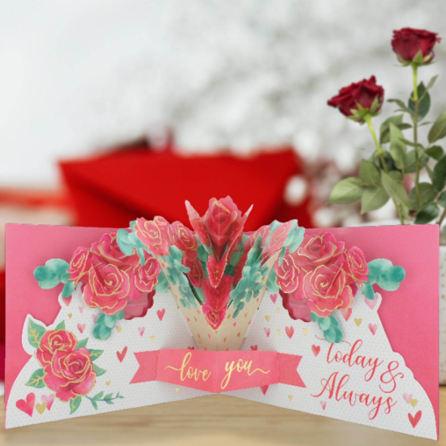 Pop Up Card & Chocolate Gift Box One I Love Roses Valentine's Day Card & Gift