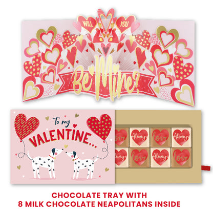Pop Up Card & Chocolate Gift Box Dalmatian Puppy Love Valentine's Card & Gift