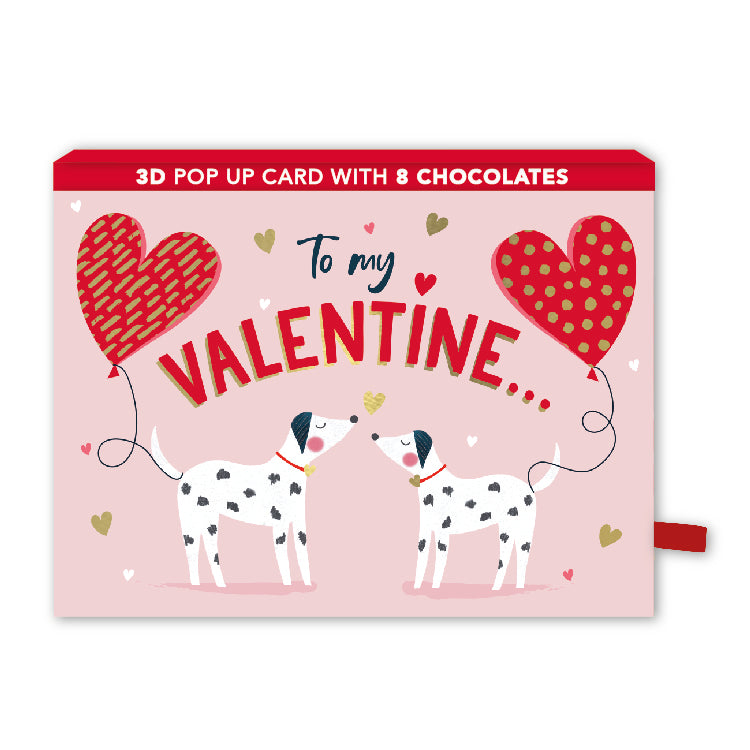 Pop Up Card & Chocolate Gift Box Dalmatian Puppy Love Valentine's Card & Gift