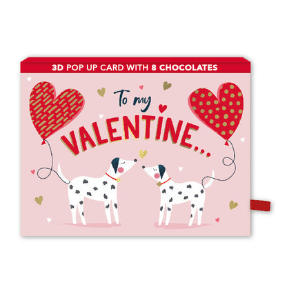 Pop Up Card & Chocolate Gift Box Dalmatian Puppy Love Valentine's Card & Gift