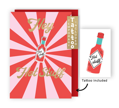 Za-Zoo Tattoo Hey Hot Stuff Spicy Fun Tattoo Valentine's Day Greeting Card