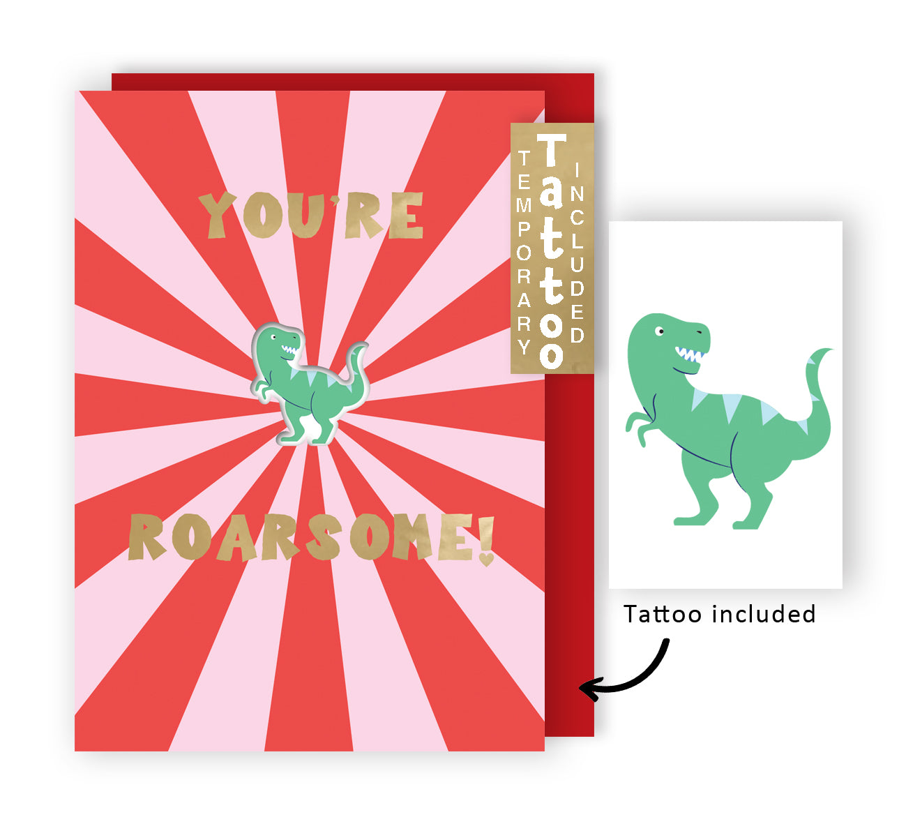 Za-Zoo Tattoo You're Roarsome Dino Fun Tattoo Valentine's Day Greeting Card