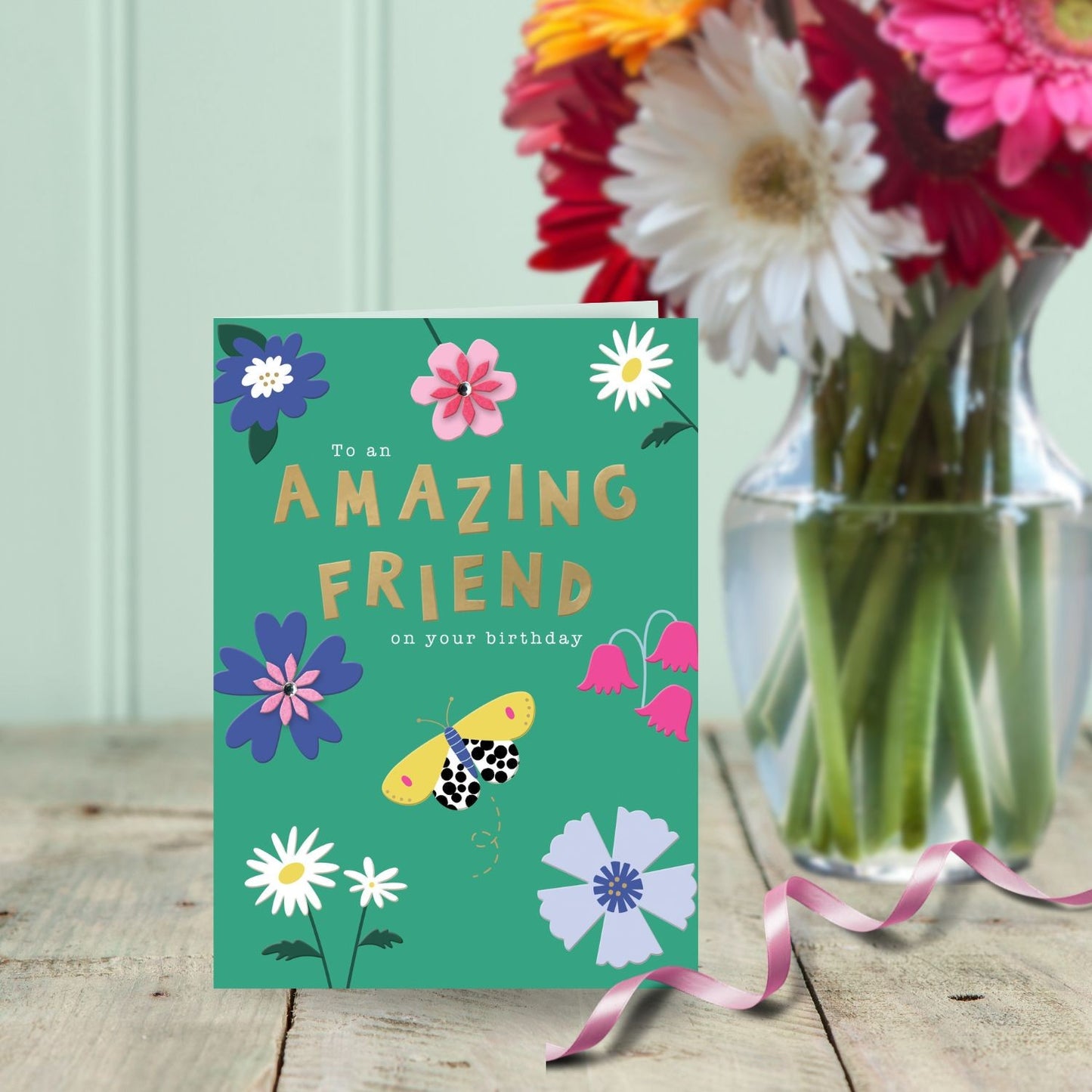 Embellished Blooming Friendship Birthday Greeting Card To An Amazing Friend