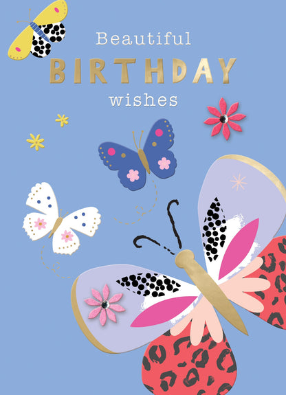 Embellished Beautiful Birthday Wishes Birthday Greeting Card With Butterflies