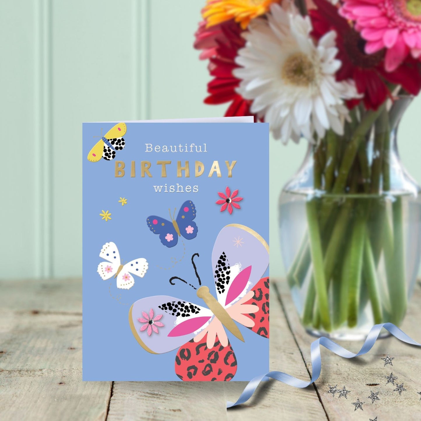 Embellished Beautiful Birthday Wishes Birthday Greeting Card With Butterflies