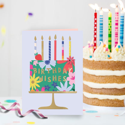 Embellished Celebration Cake Birthday Greeting Card Birthday Wishes & Candles