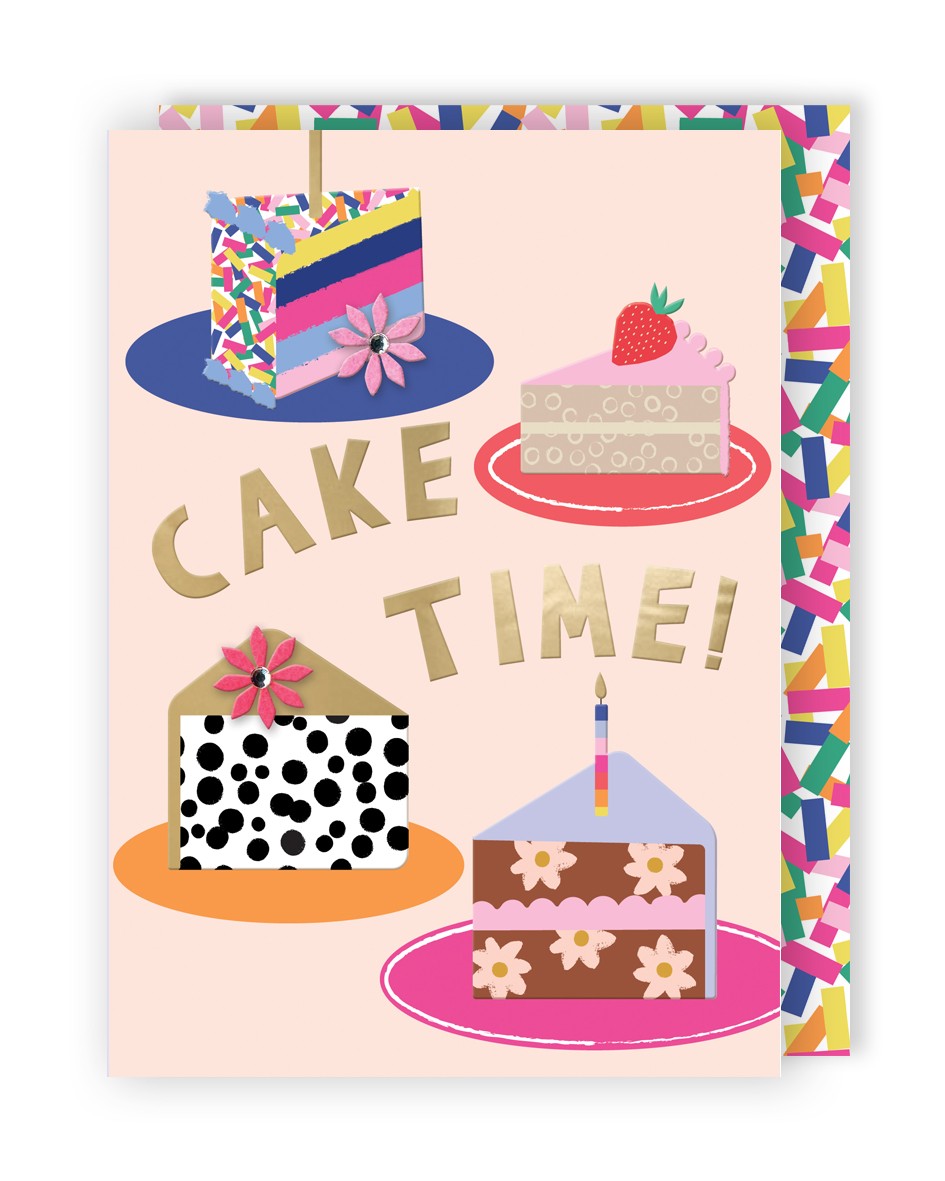 Embellished Cake Time! Birthday Greeting Card Colourful Party Cake Celebration