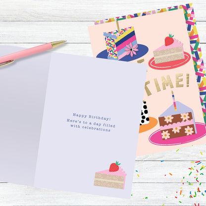 Embellished Cake Time! Birthday Greeting Card Colourful Party Cake Celebration