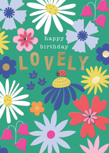 Embellished Happy Birthday Lovely Birthday Greeting Card With Wildflower Blooms