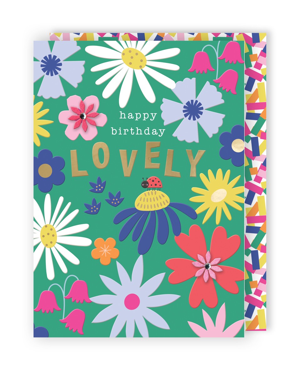 Embellished Happy Birthday Lovely Birthday Greeting Card With Wildflower Blooms