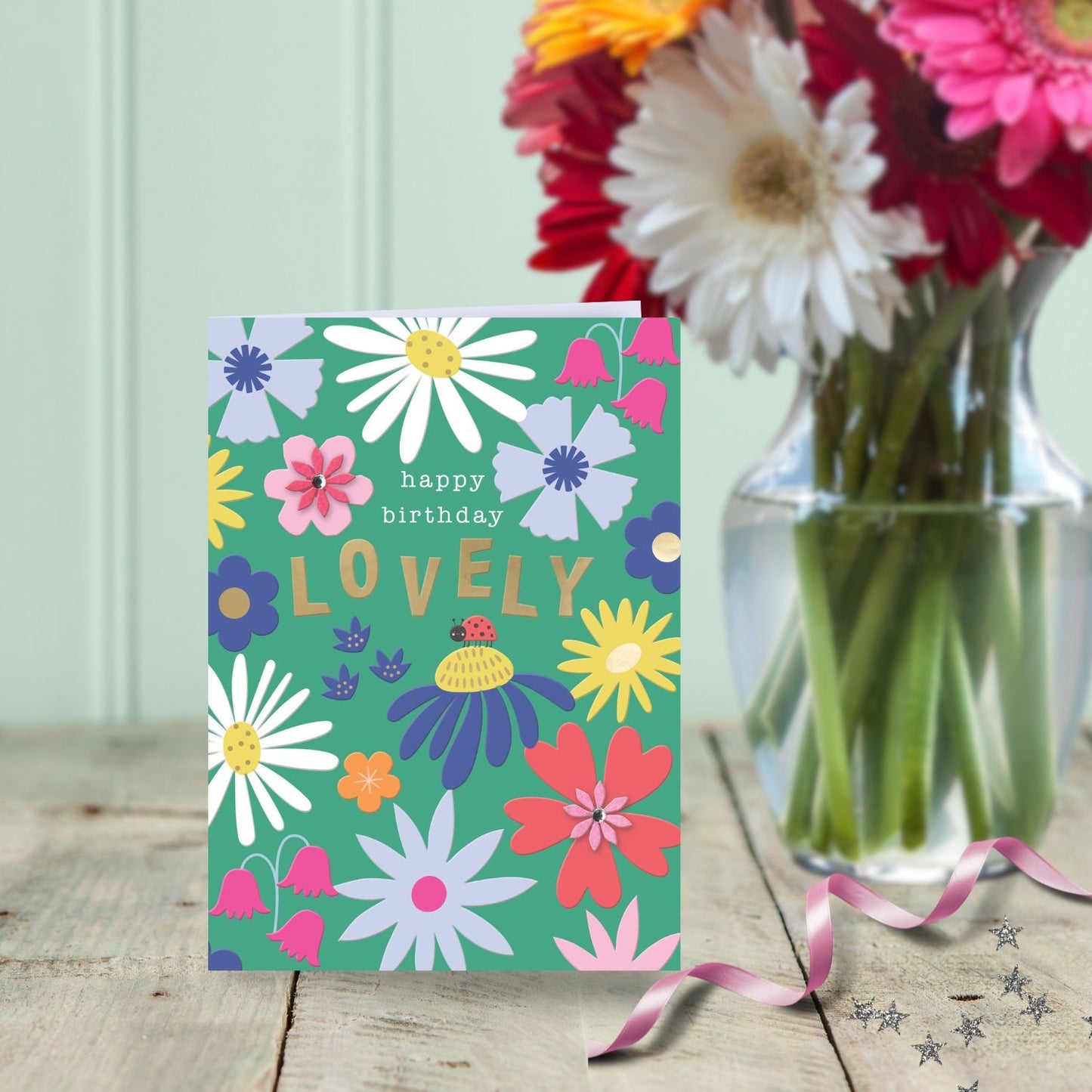 Embellished Happy Birthday Lovely Birthday Greeting Card With Wildflower Blooms