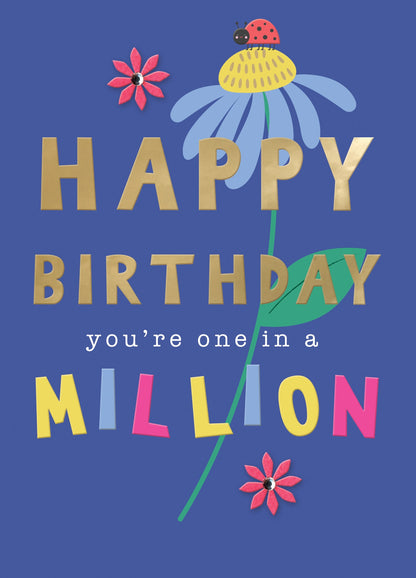 Embellished You're One In A Million Birthday Greeting Card With Pink Flowers