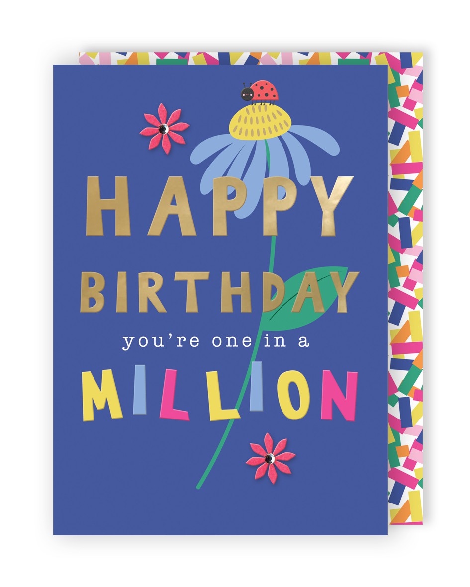 Embellished You're One In A Million Birthday Greeting Card With Pink Flowers