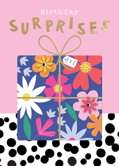 Embellished Birthday Surprises Birthday Greeting Card A Floral Gift Just For You