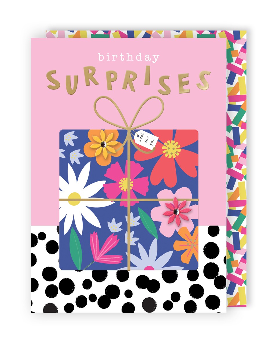 Embellished Birthday Surprises Birthday Greeting Card A Floral Gift Just For You