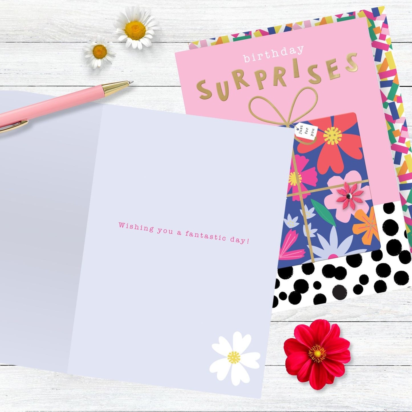 Embellished Birthday Surprises Birthday Greeting Card A Floral Gift Just For You