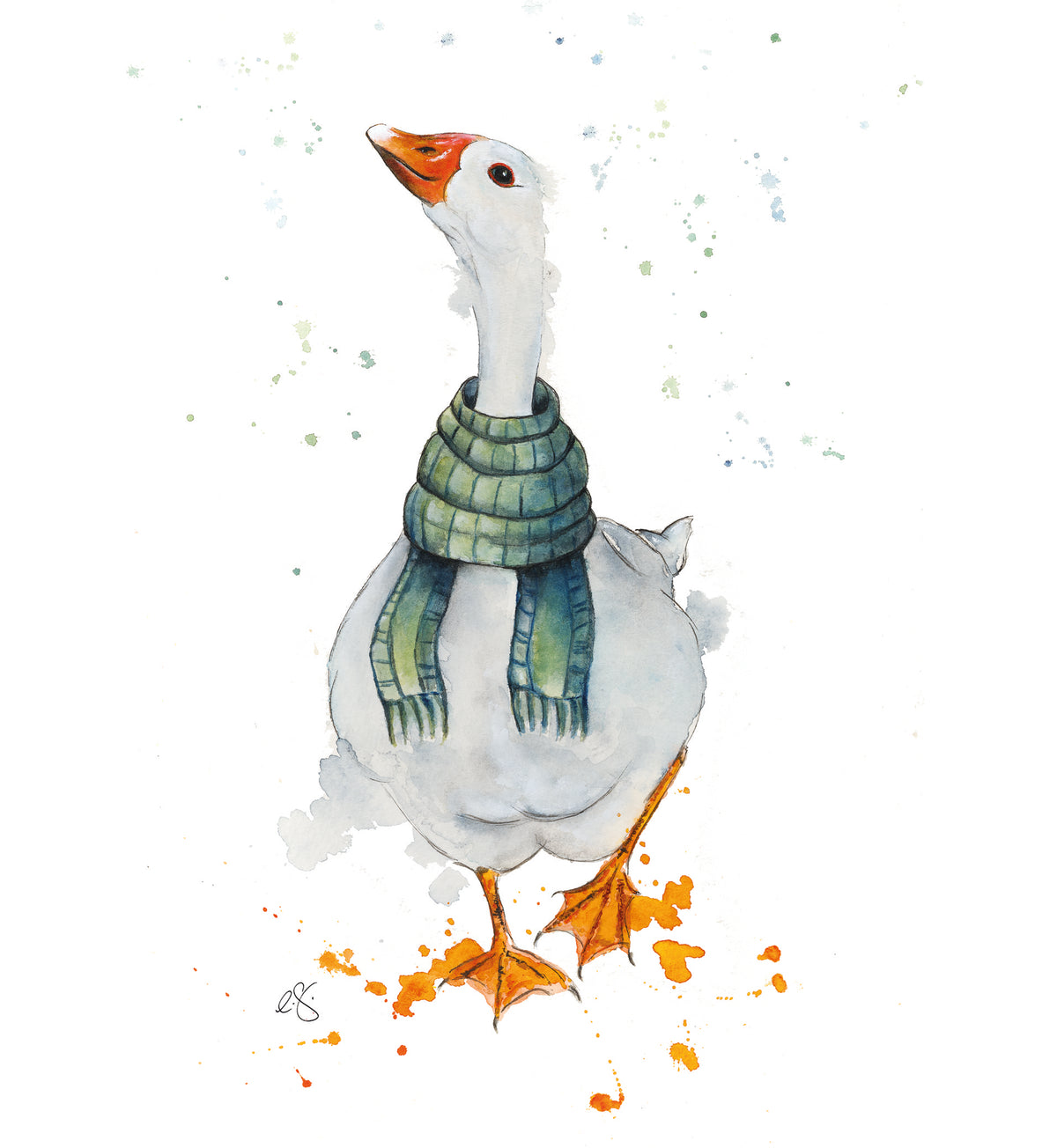Artistic Watercolour Design Majestic Goose Wearing A Scarf Christmas Card