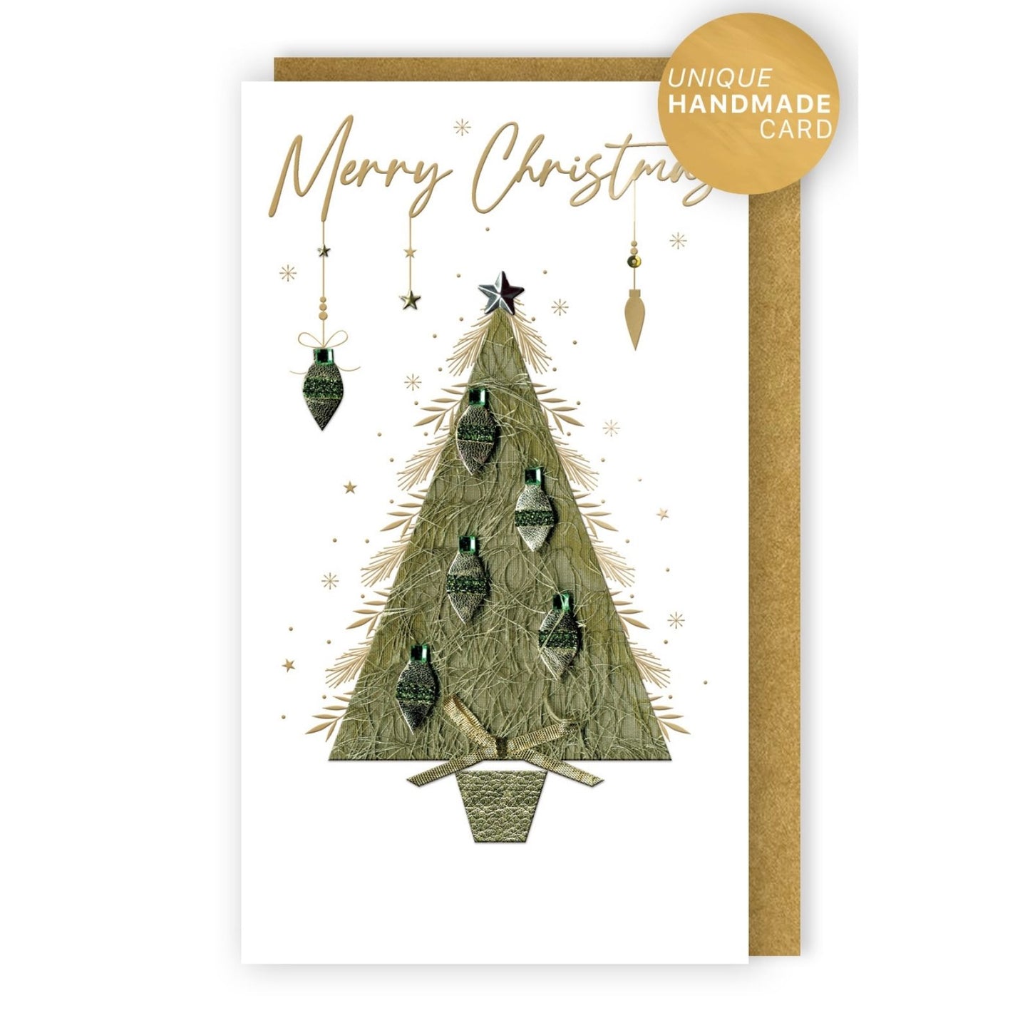Box Of 4 Christmas Cards Luxury Champagne Hand-Finished Embellished Tree Design