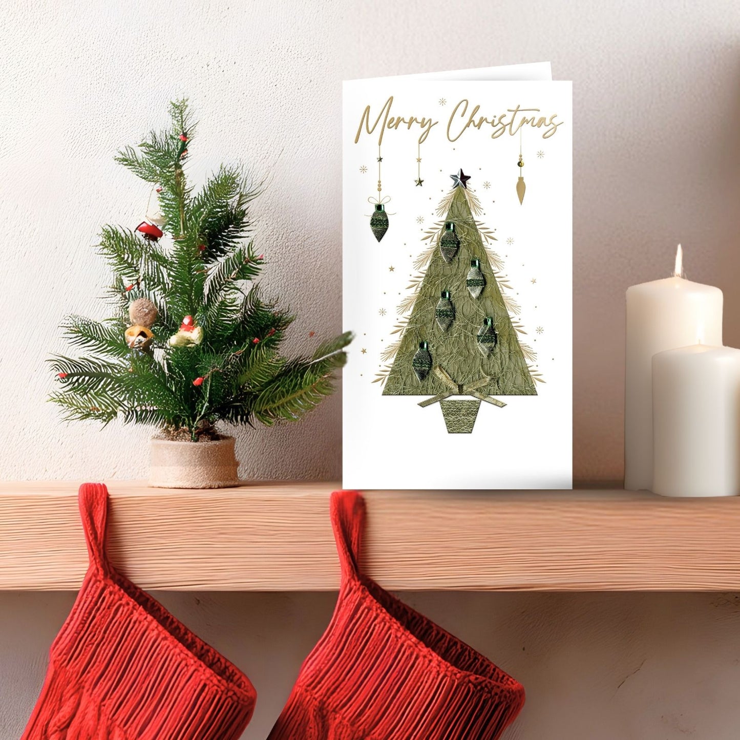 Box Of 4 Christmas Cards Luxury Champagne Hand-Finished Embellished Tree Design