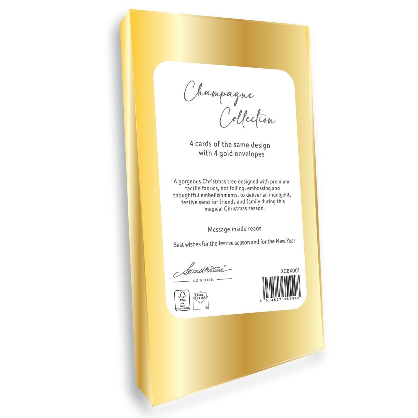 Box Of 4 Christmas Cards Luxury Champagne Hand-Finished Embellished Tree Design