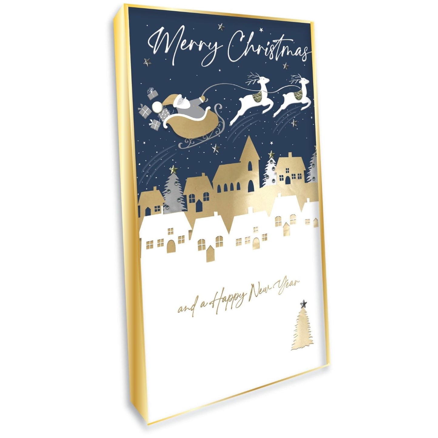 Box Of 4 Christmas Cards Luxury Champagne Hand-Finished Embellished Santa Design