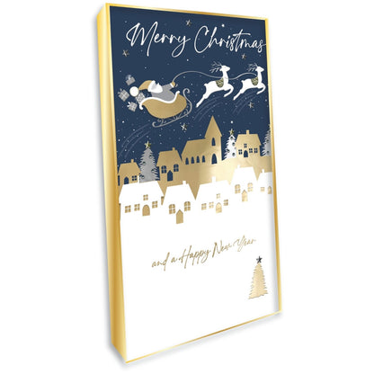 Box Of 4 Christmas Cards Luxury Champagne Hand-Finished Embellished Santa Design
