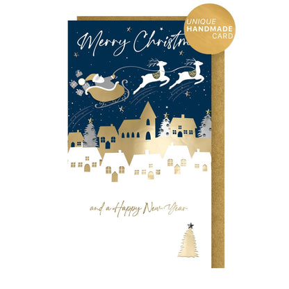 Box Of 4 Christmas Cards Luxury Champagne Hand-Finished Embellished Santa Design
