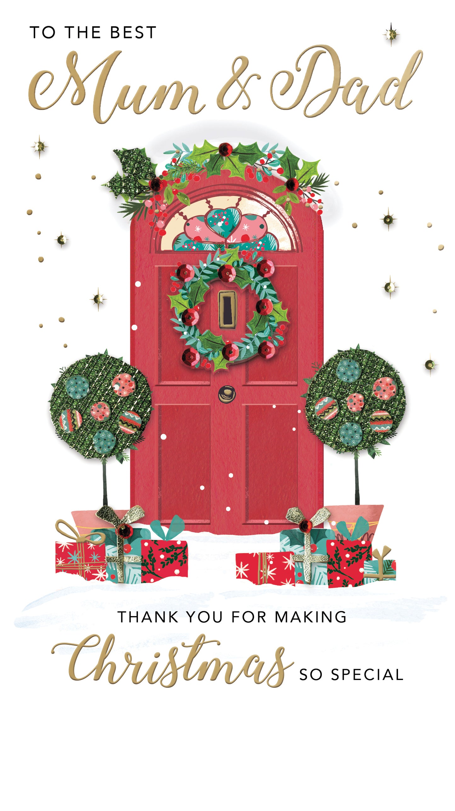 Embellished Mum & Dad Thank You Champagne Hand-Finished Christmas Greeting Card