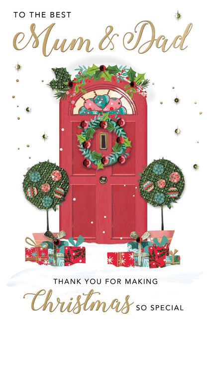 Embellished Mum & Dad Thank You Champagne Hand-Finished Christmas Greeting Card