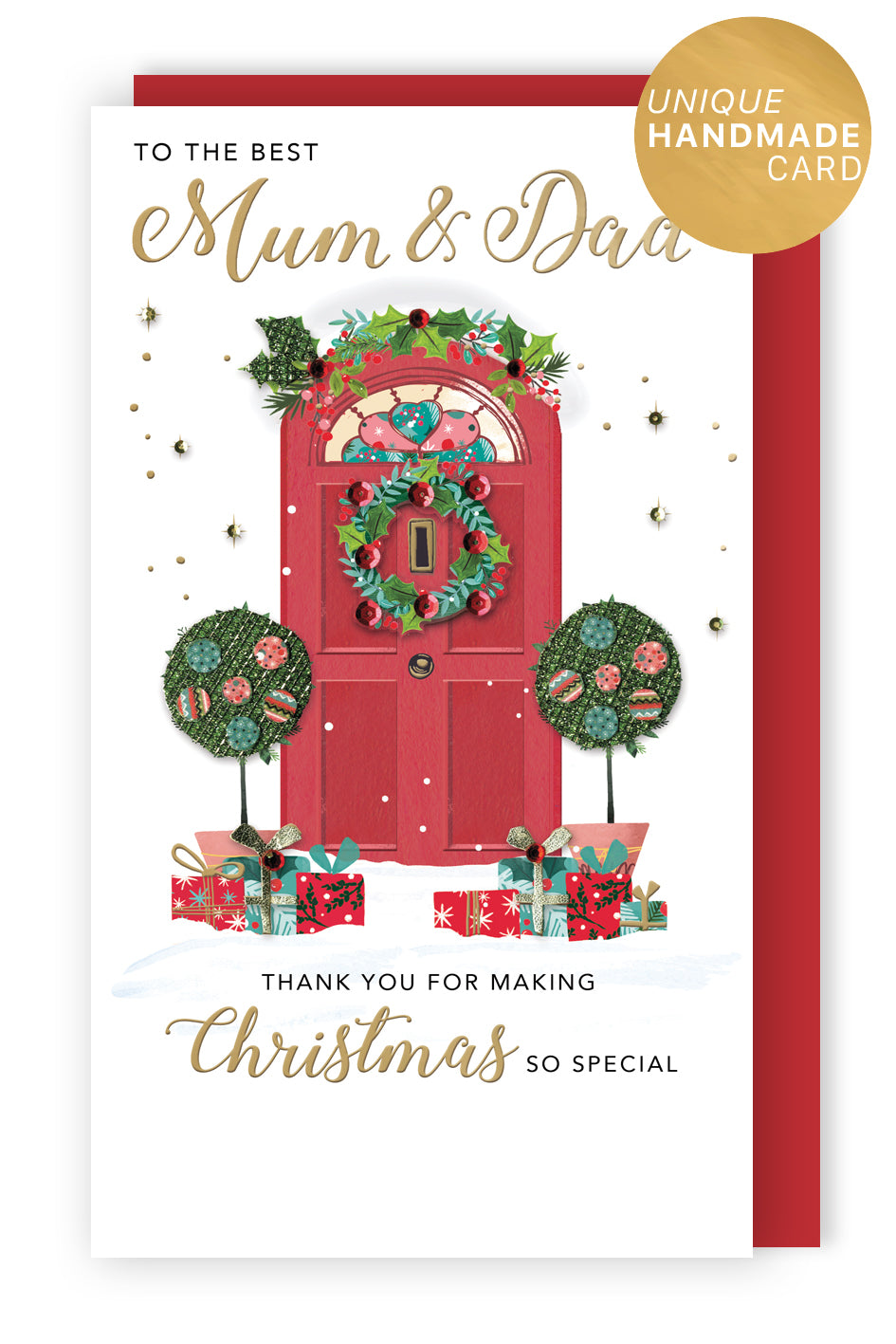 Embellished Mum & Dad Thank You Champagne Hand-Finished Christmas Greeting Card