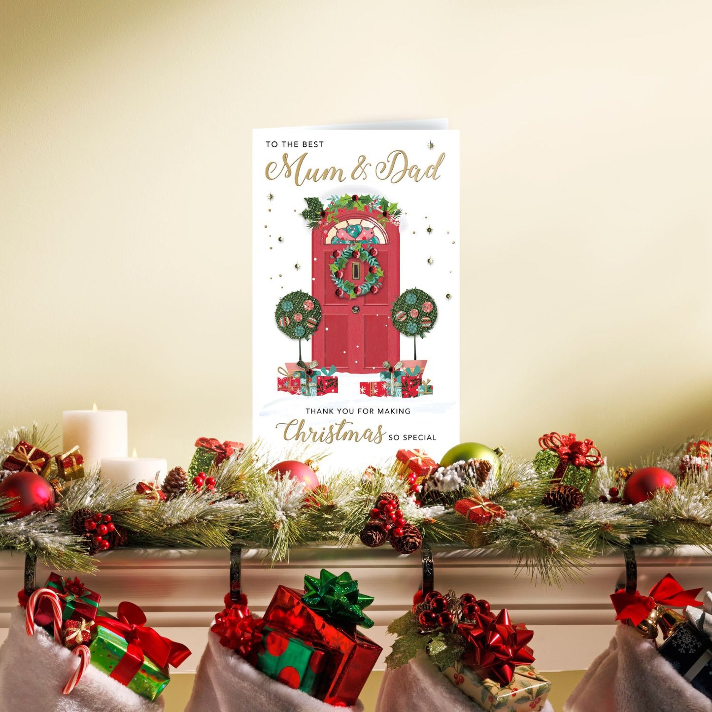 Embellished Mum & Dad Thank You Champagne Hand-Finished Christmas Greeting Card