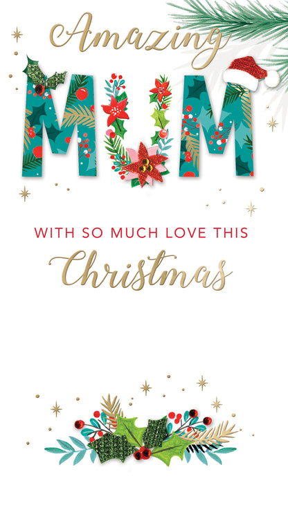 Embellished Amazing Mum Champagne Hand-Finished Christmas Greeting Card