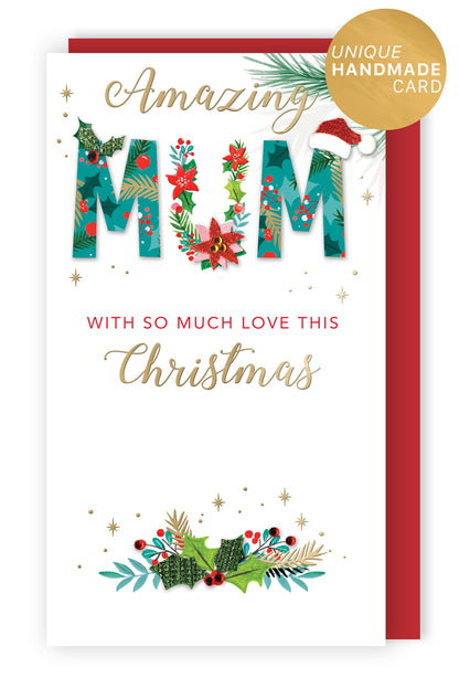 Embellished Amazing Mum Champagne Hand-Finished Christmas Greeting Card