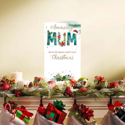Embellished Amazing Mum Champagne Hand-Finished Christmas Greeting Card