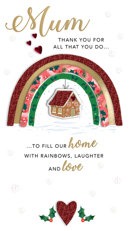 Embellished Mum Thank You Champagne Hand-Finished Christmas Greeting Card