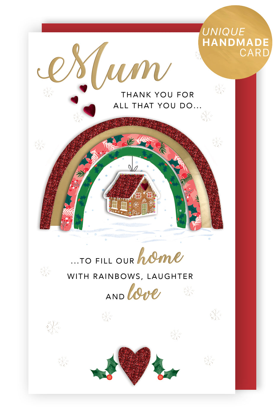 Embellished Mum Thank You Champagne Hand-Finished Christmas Greeting Card