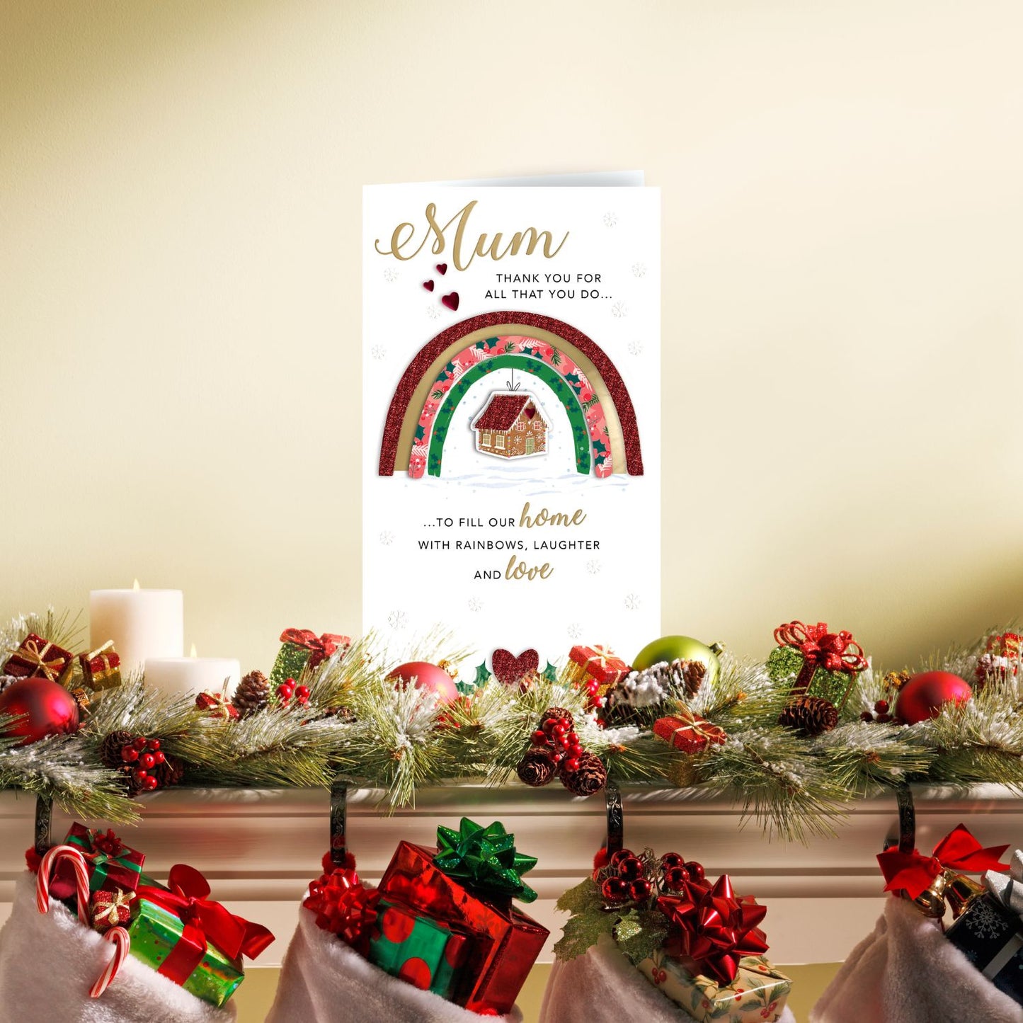 Embellished Mum Thank You Champagne Hand-Finished Christmas Greeting Card