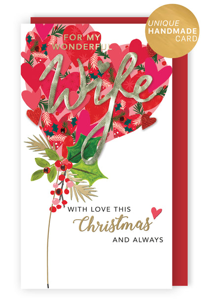 Embellished Wonderful Wife Champagne Hand-Finished Christmas Greeting Card