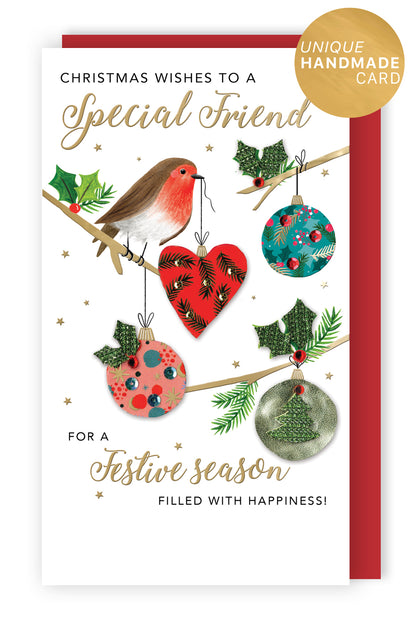 Embellished Special Friend Champagne Hand-Finished Christmas Greeting Card