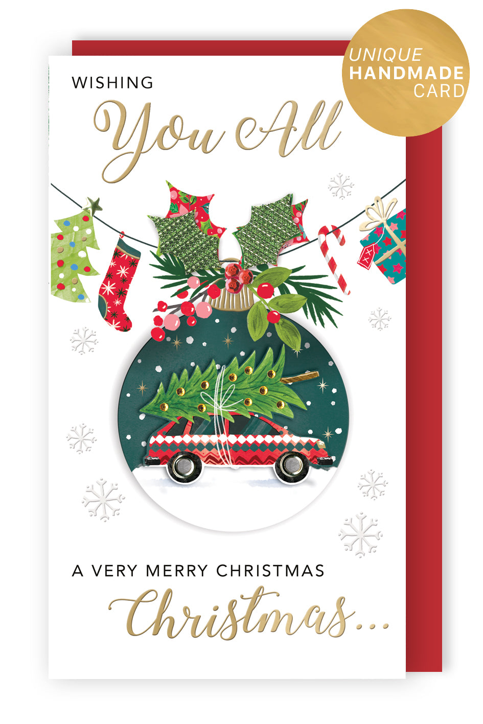 Embellished Wish You All Merry Christmas Champagne Hand-Finished Christmas Card