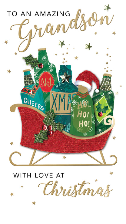 Embellished Amazing Grandson Champagne Hand-Finished Christmas Greeting Card