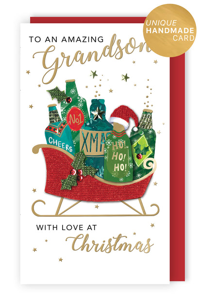 Embellished Amazing Grandson Champagne Hand-Finished Christmas Greeting Card
