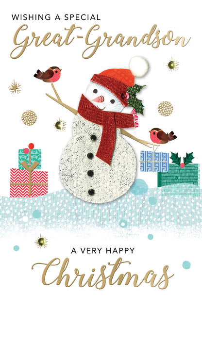 Embellished Great-Grandson Champagne Hand-Finished Christmas Greeting Card