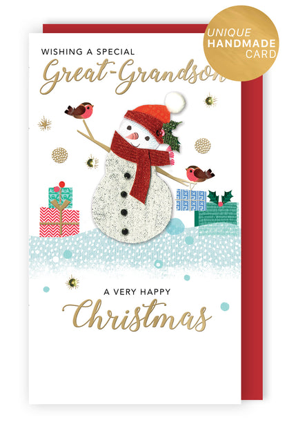 Embellished Great-Grandson Champagne Hand-Finished Christmas Greeting Card
