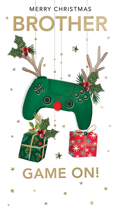 Embellished Brother Game On Champagne Hand-Finished Christmas Greeting Card